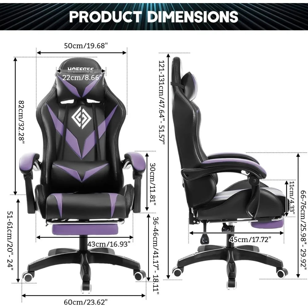 Gaming Chair with Massage and Led Lights Ergonomic Computer Gaming Chair with Footrest RGB Video Game Chair with High Back Lumb