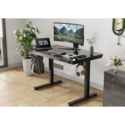 Glass Standing Desk with Drawers, 40 Inch Adjustable Stand Up Desk, Quick Install Home Office Computer Desk with USB Ports, Blac
