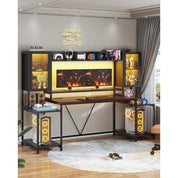 Gaming Desk 74.8'' with LED Lights, Hutch and Storage Shelves, Computer Desk with Monitor Stand, Large PC Gamer Desk Workstatio