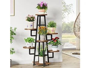 7 Tier Display Stand, Wooden Corner Plant Pots Holder  ,Tall Shelf Planter Organizer for Living Room Balcony Garden