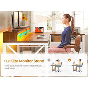 Farmhouse L Shaped 55" Desk with Drawers and Storage Shelves, and LED Lights