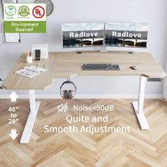 59-Inch Large Electric Height Adjustable Computer L-Shaped Desk with Memory Controller Corner Standing Desk Modern Workstation w