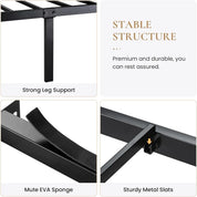 Heavy Duty Platform Metal Base Bed Frame with Modern Headboard