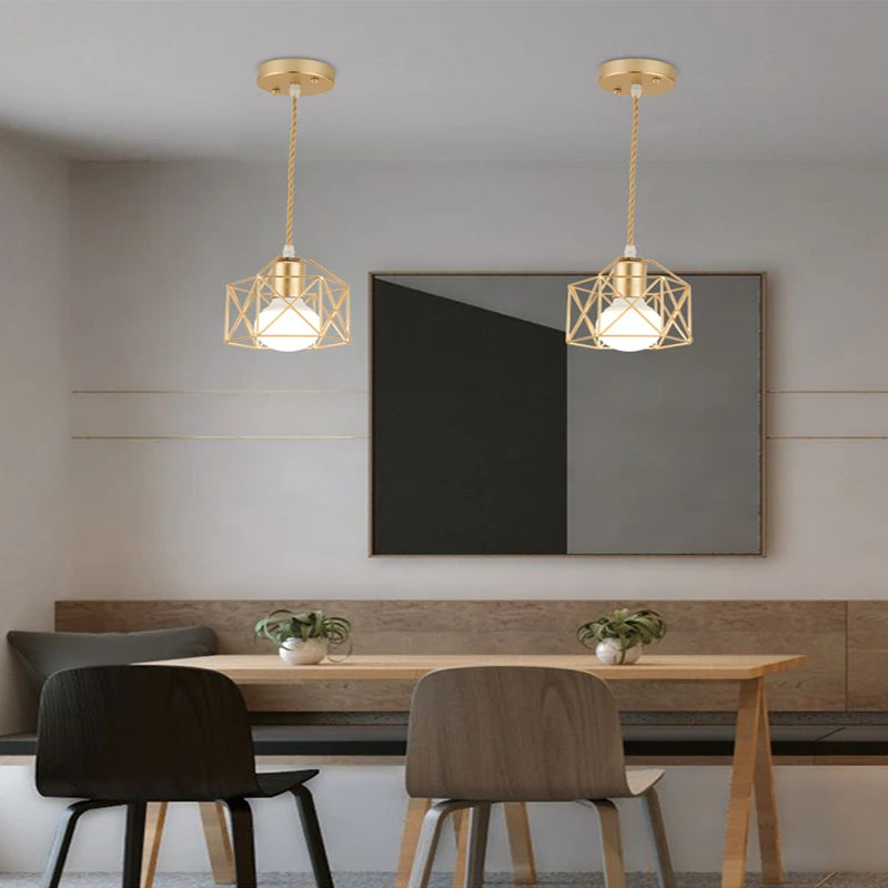 Modern LED Pendant Light - Minimalist Metal Cage Design