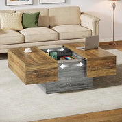 expandable farmhouse coffee table with storage for living room, suitable for small spaces