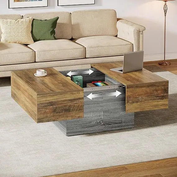 expandable farmhouse coffee table with storage for living room, suitable for small spaces