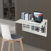 FurnishSpot Wall-Mounted Folding Table | Space-Saving Fold-Down Desk with Shelf