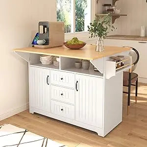 74.5" Kitchen Island with Extendable Dining Table,Rolling Kitchen Island on Wheels, Storage Cart with 4 Door Cabinet, Spice Rac