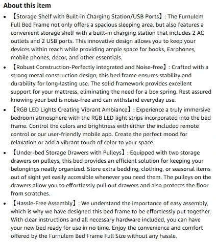 Full/Queen Size Bed Frame with Storage Headboard, Metal Platform Bed Frame with Storage Drawers, LED Lights and Charging Station