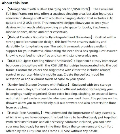 Full/Queen Size Bed Frame with Storage Headboard, Metal Platform Bed Frame with Storage Drawers, LED Lights and Charging Station