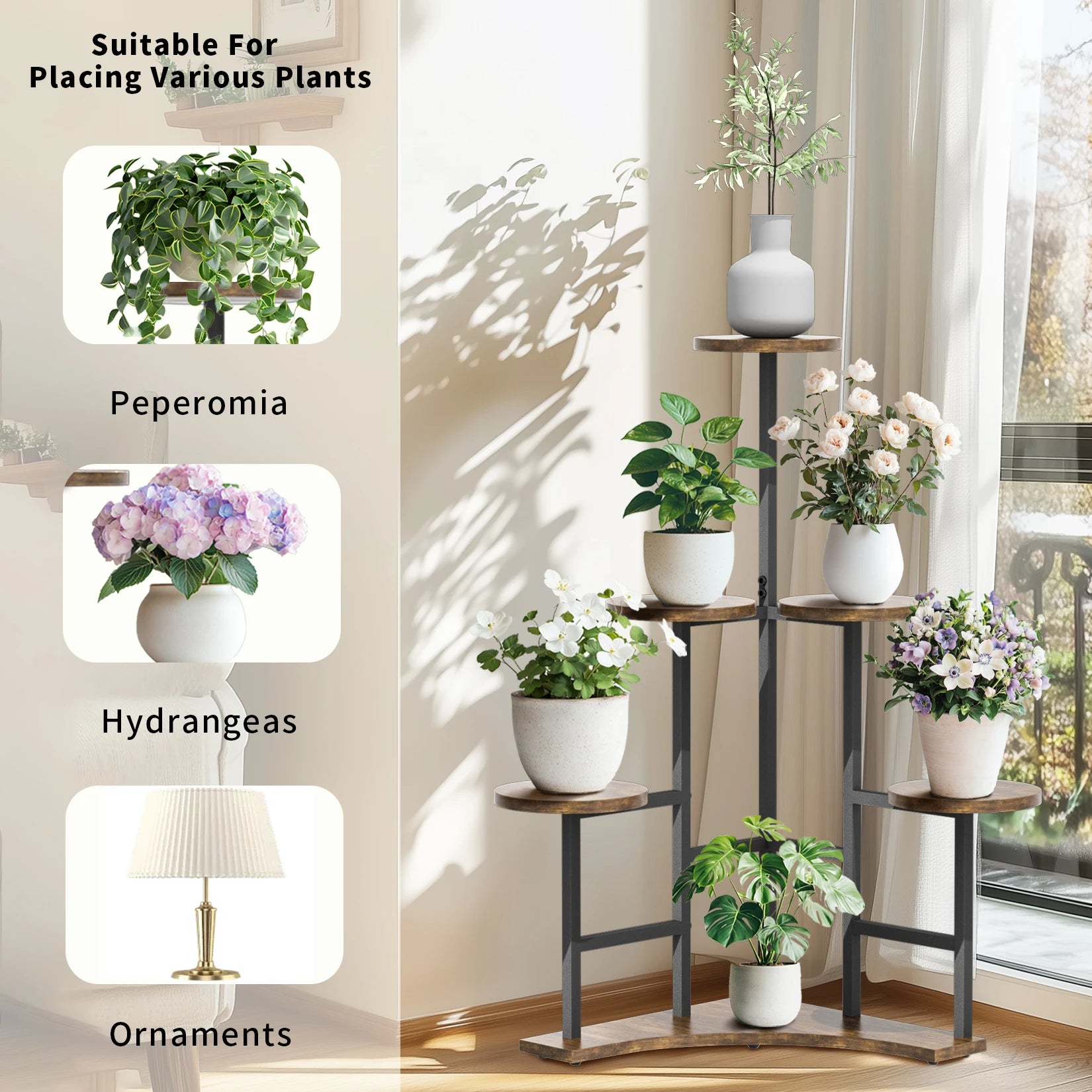 6 Tiered Corner Plant Display Rack Stand Tall Flower Shelf for Living Room Balcony Garden