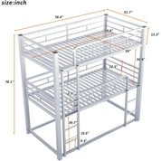 Twin Size Metal Bunk Bed with Built-in Ladder, Safety Guardrails for Small Spaces