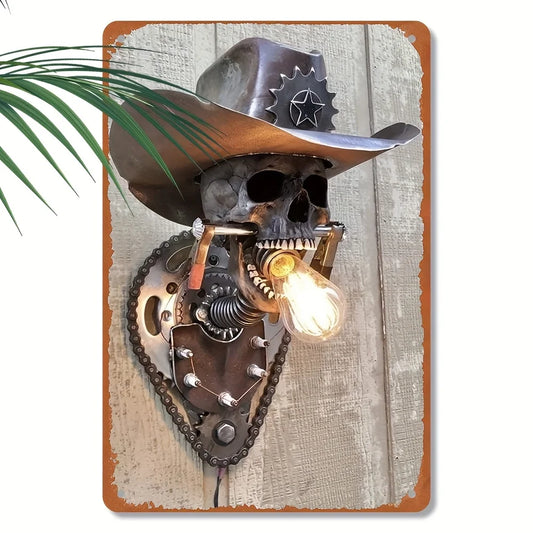 Vintage Steampunk Wrought Iron Wall Art - Handcrafted Lighting Lamp Poster, Perfect for Home Decor & Gifts, 8x12 Inches