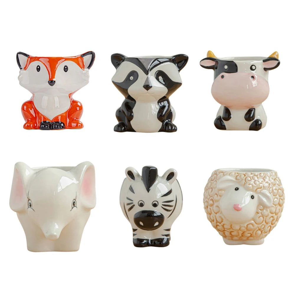 Creative Animal Ceramic Flowerpot - Sheep and Fox Design