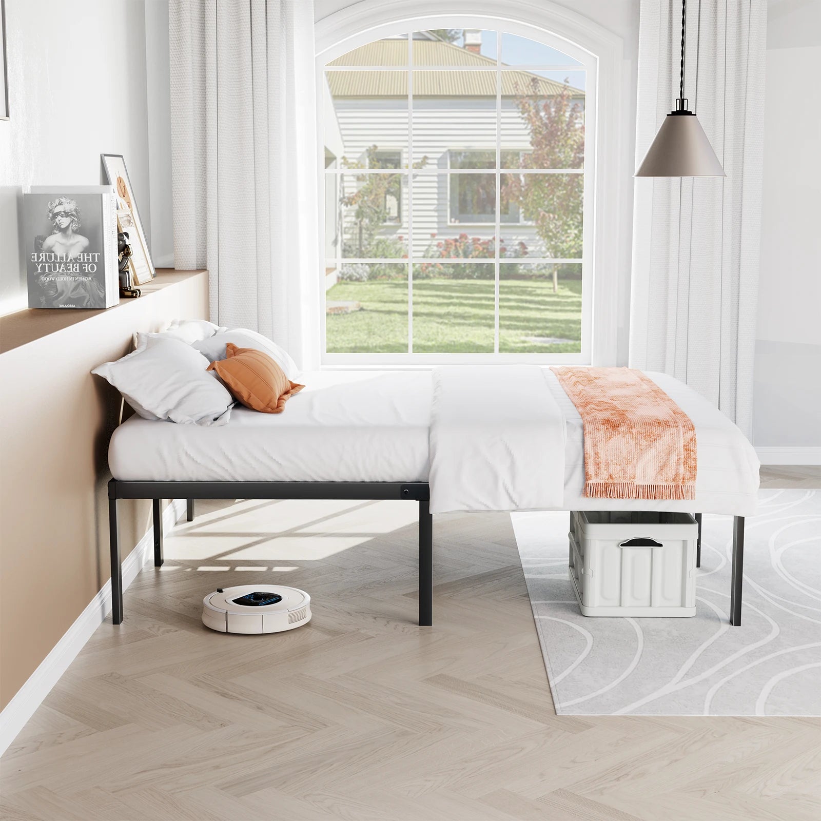 JHK Heavy-Duty Metal Bed Frame – Sturdy Steel Platform Bed with Center Support, 14-Inch Under-Bed Storage, Modern Design, Easy Assembly, Fits Standard Mattress