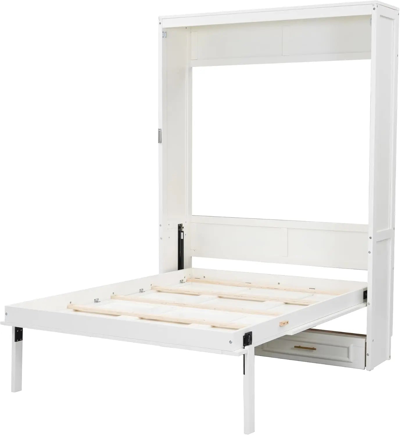 FurnishSpot™ Full Size Murphy Bed with Storage Drawers – Vertical Fold-Down Wall Bed Cabinet