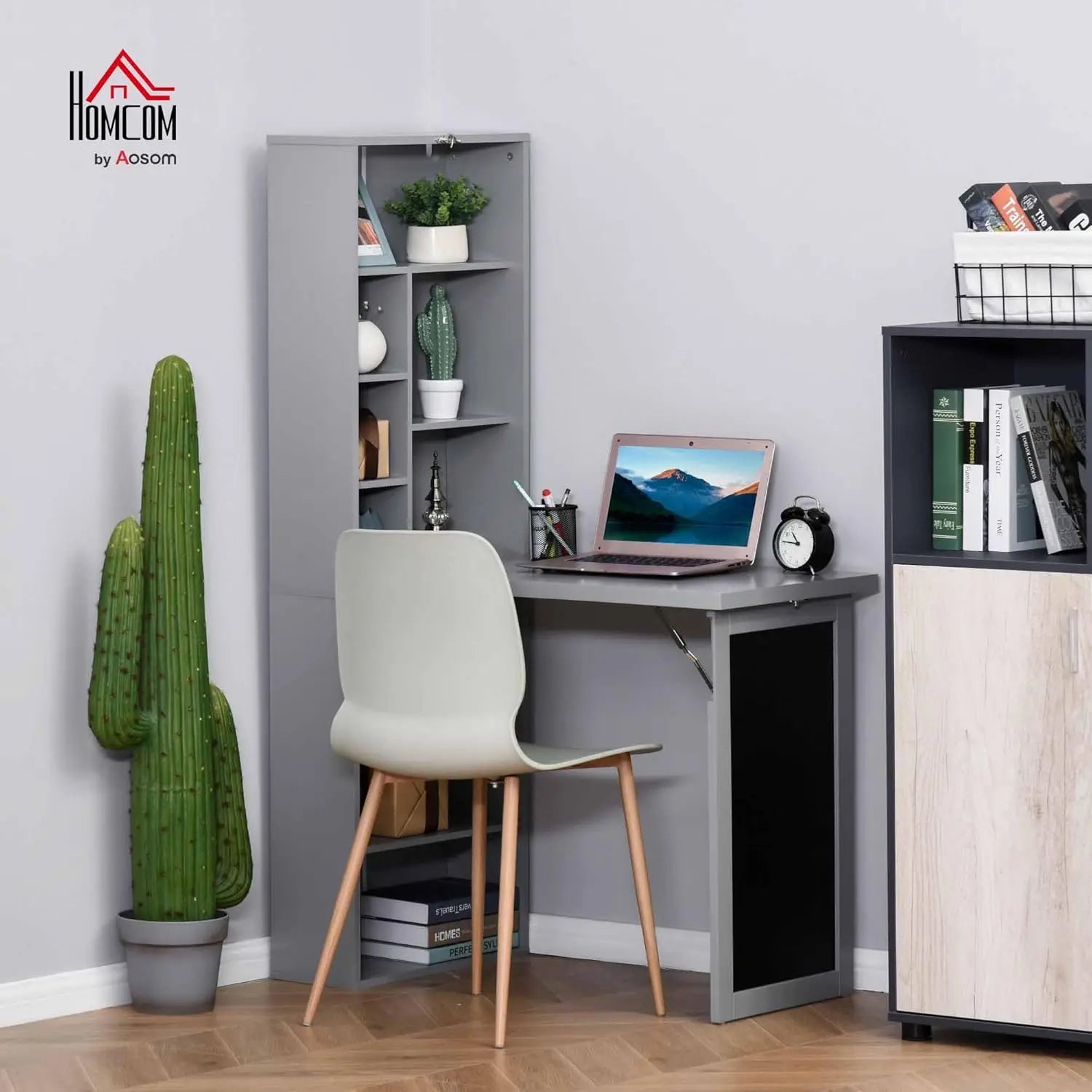 Fold-Out Convertible Writing Table,Wall Mount Desk Cabinet with Blackboard and Side Shelf Multi-Function Home Office Workstation