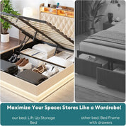 Full Bed Frame with Storage, LED Lights, and Charging