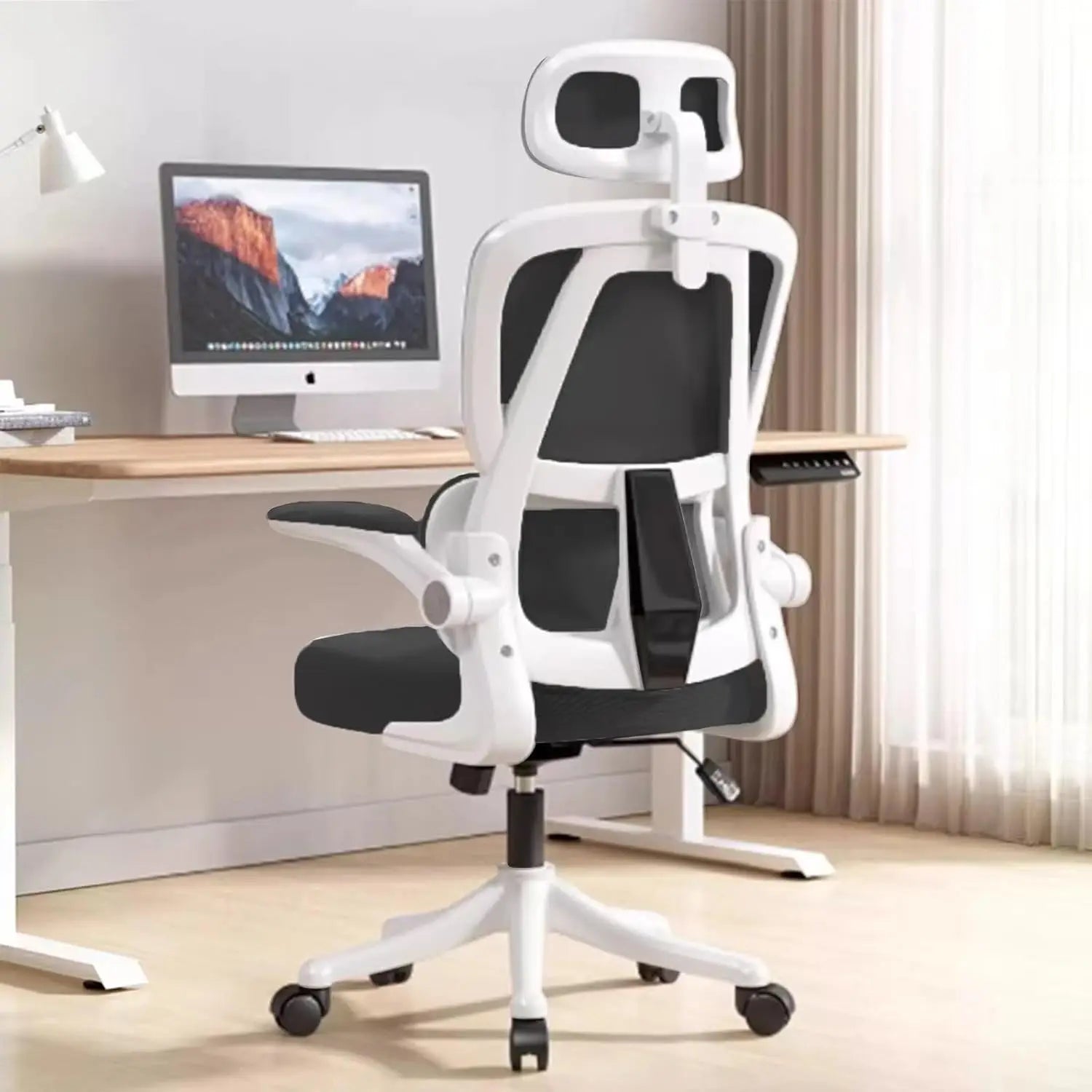 Ergonomic Office Chair Computer Desk Chairs with Flip-up Armrests and Lumbar Support, High Back Mesh Gaming Chairs Rolling Work