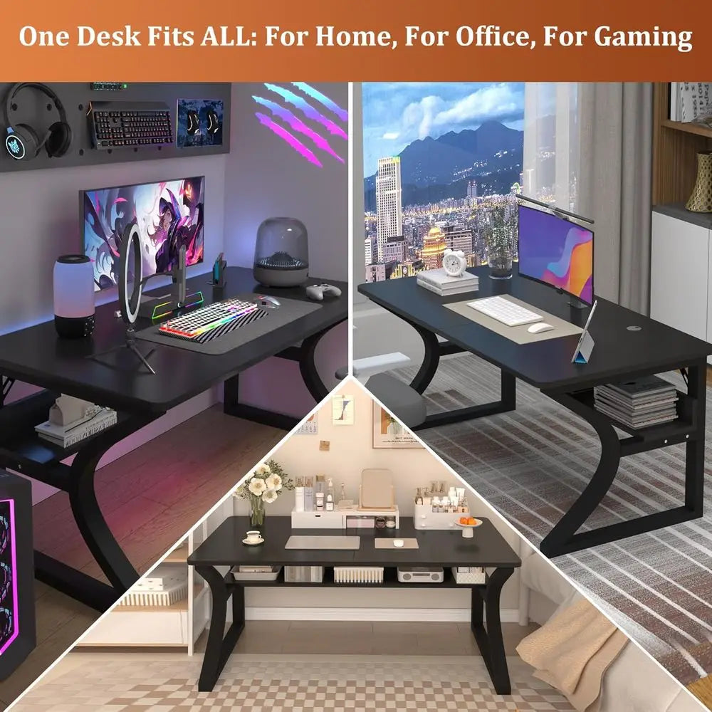 FurnishSpot SpaceSmart™ Compact Computer & Writing Desk – Modern Black
