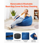 SucceBuy Bean Bag Chair Round BeaBag Chair with Removable and Washable Cover 25D Memory Foam Filled Lazy Sofa for Bedroom