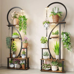 Half-Heart Shaped Indoor Plant Stand with Grow Lights