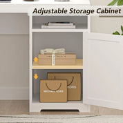 63" Farmhouse L Shaped Executive Desk with Drawers & Storage Shelf, Corner Computer Desk with Power Outlets, L Shaped Office Des