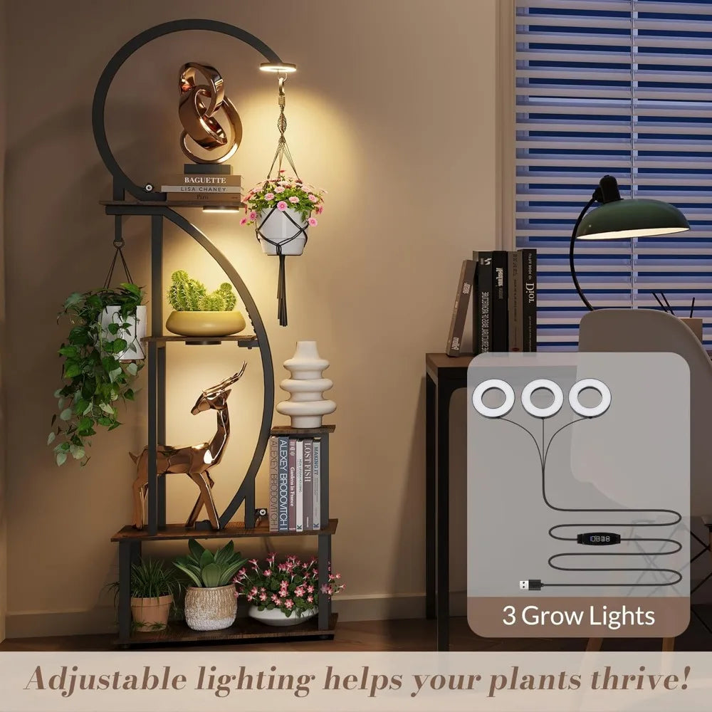 Decorative Half-Heart Plant Stand with LED Lighting for Indoor Plants