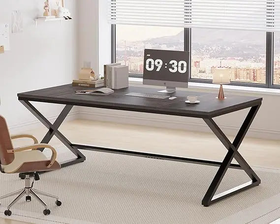 Large Black Desk, 70.8” Long Computer Desk for Home Office, Modern Wide Executive Work Desk for Writing Study, Simple Wood Meta