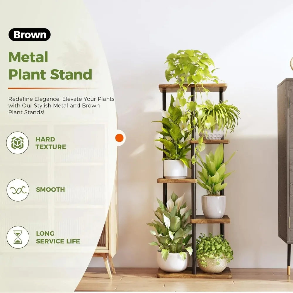 2025 Bamworld Corner Plant Stand Indoor 5 Tier Metal Plant Shelf Brown Plant Stands