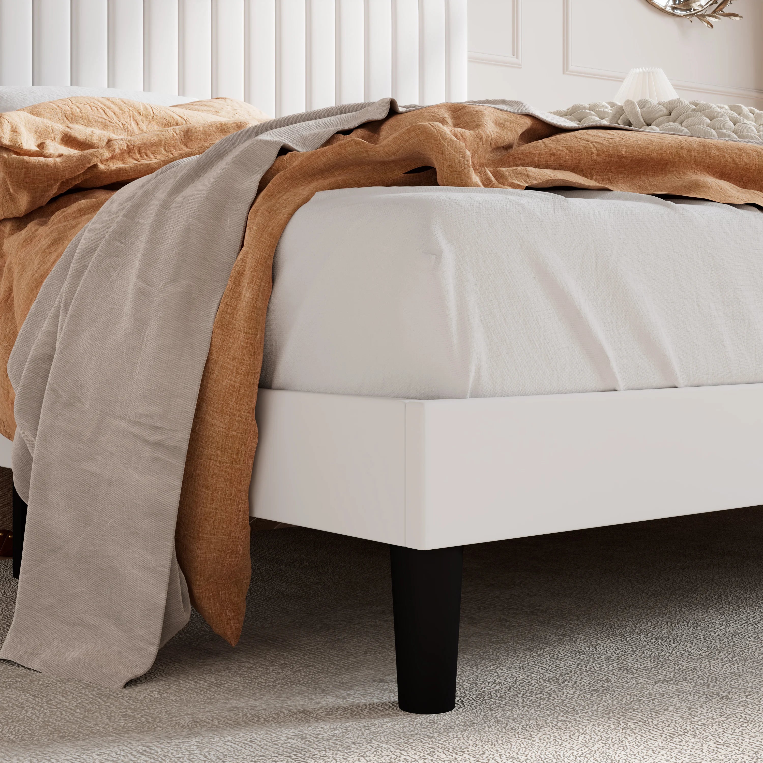 Upholstered Platform Bed Frame with Vertical Channel Tufted Velvet Fabric Adjustable Headboard