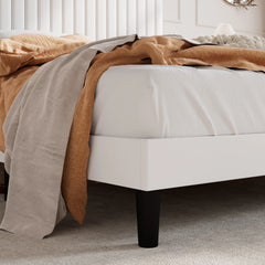 Upholstered Platform Bed Frame with Vertical Channel Tufted Velvet Fabric Adjustable Headboard