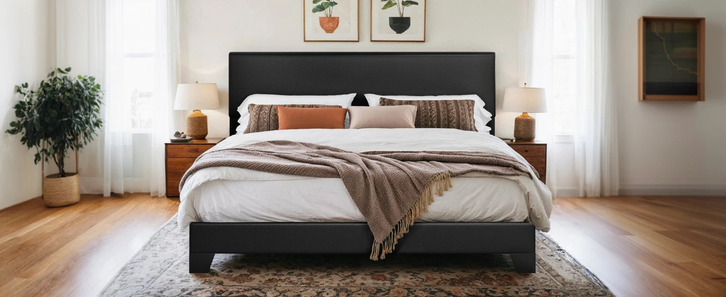 HOOMIC Upholstered Bed Frame with Adjustable Headboard, Soft Linen Fabric, Strong Supporting Structure, Noise-Free Allewie