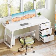 Tribesigns White Computer Desk with Drawers: 55 Inches Modern Home Office Desk with Storage, Small Wood Study Writing Work Table