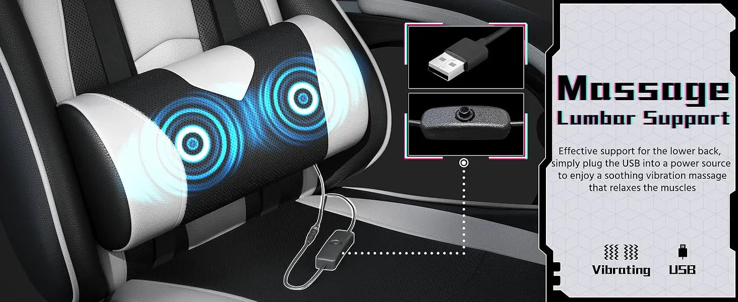 Gaming Chair w/ Massage Lumbar Support & Footrest