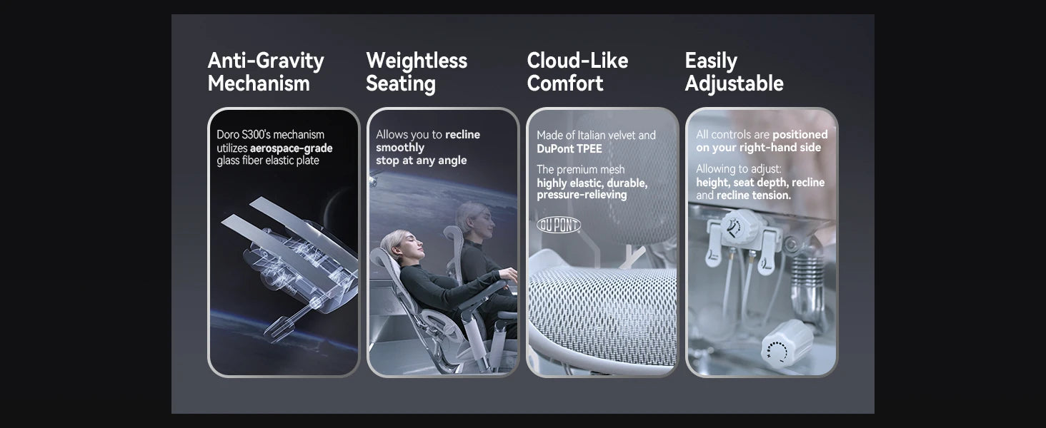 Office Chair with Dual Lumbar Support 5-Level Adjustable Backrest