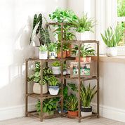 Smartspace™ 6-Tier Corner Wooden Plant Stand – Vertical Carbonized Wood Plant Shelf