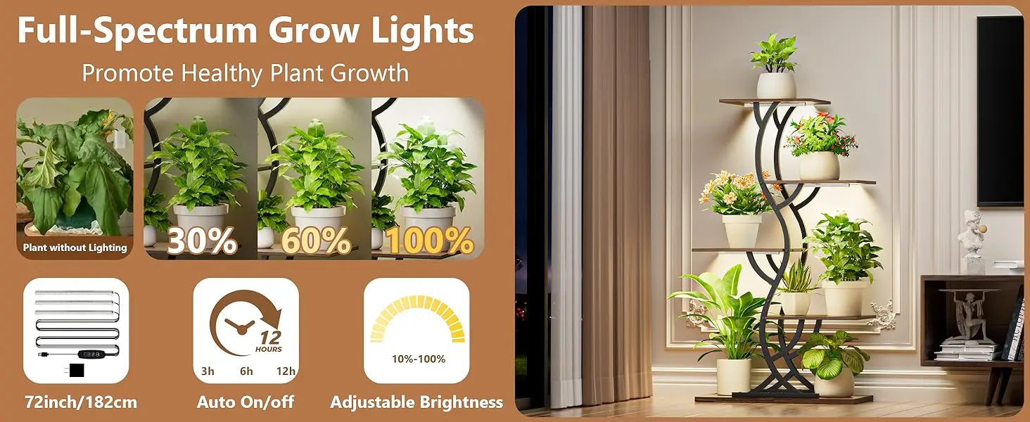 Indoor 5-Tiered Metal Plant Shelf with Grow Lights Indoor Plants