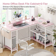 L Shaped Computer Desk Gaming Desk Writing Desk with Power Outlets & LED Light