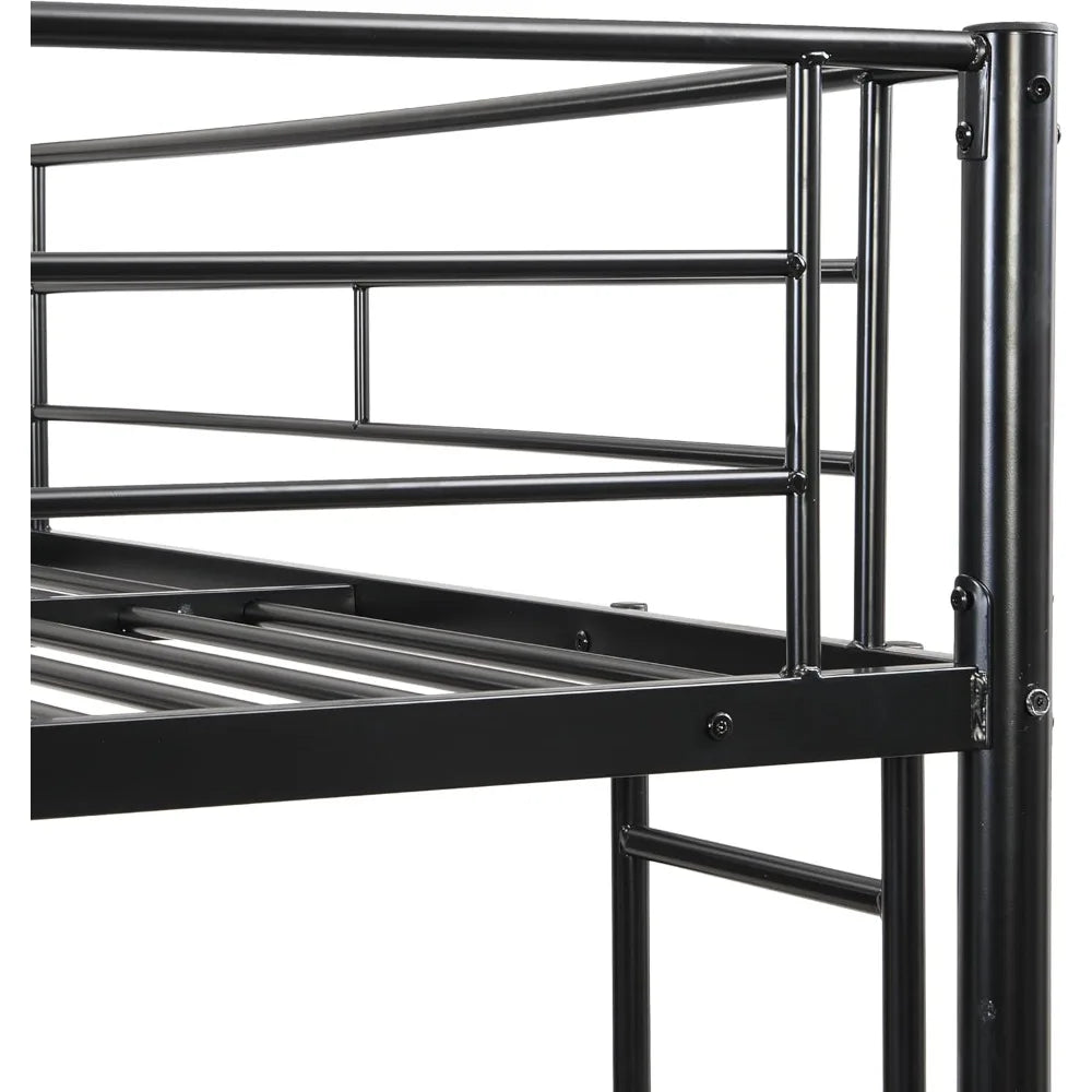 Full Over Full Bunk Bed for Teens, Heavy Duty Metal with Sturdy Guard Rail & 2 Side Ladders, Convertible Bunkbed,No Box Spring N
