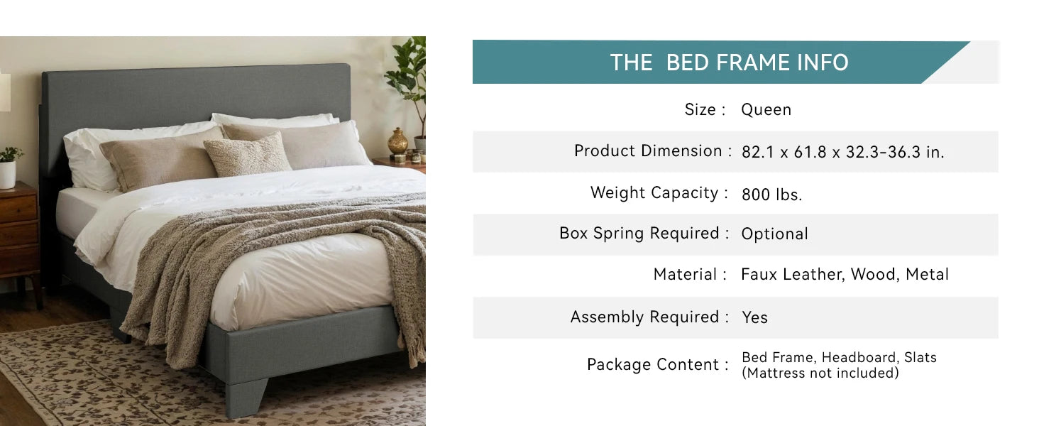 HOOMIC Upholstered Bed Frame with Adjustable Headboard, Soft Linen Fabric, Strong Supporting Structure, Noise-Free Allewie