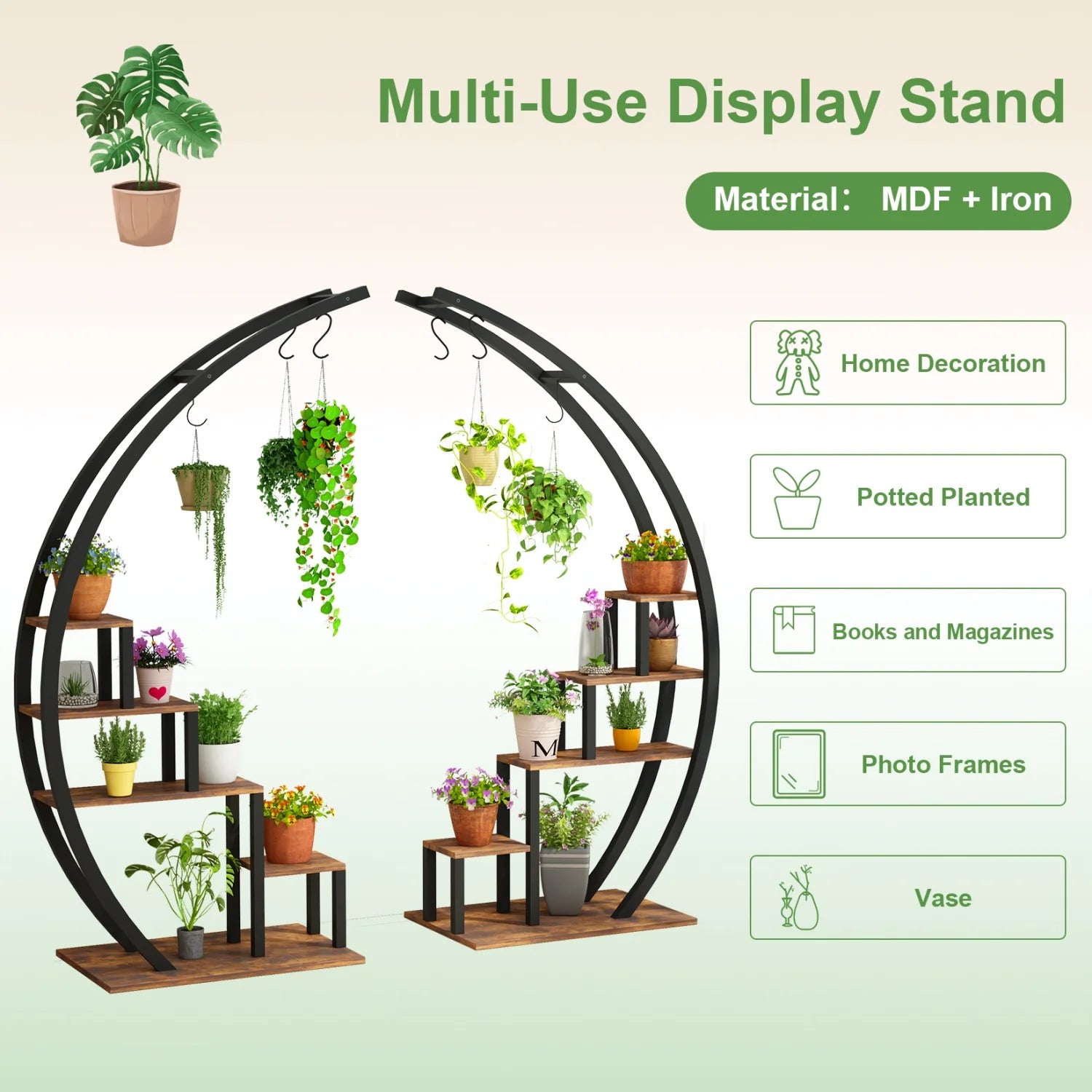 2 Pcs Metal Plant Shelf With Plants Hanger for Indoor Outdoor Plants