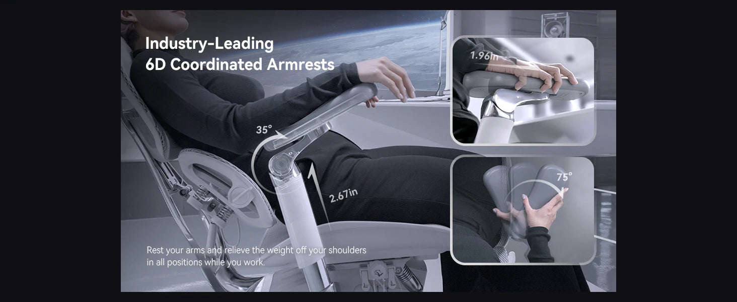 Office Chair with Dual Lumbar Support 5-Level Adjustable Backrest