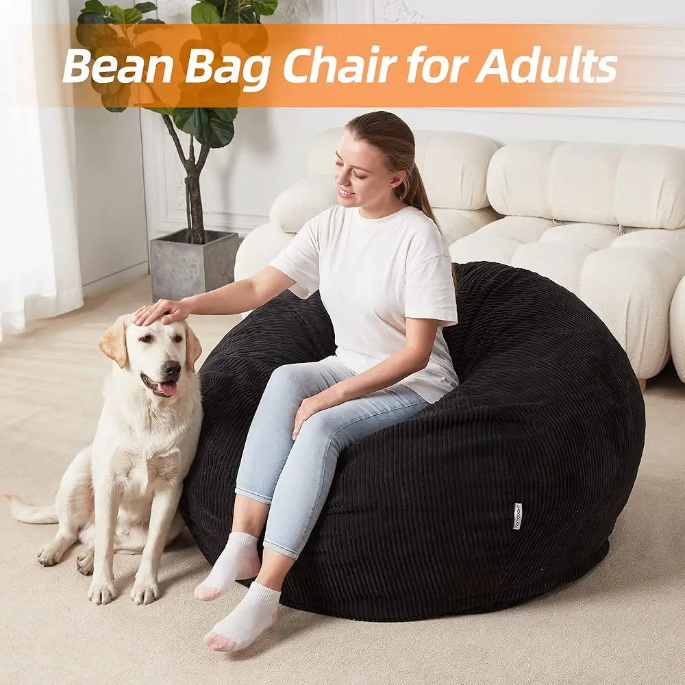 Bean Bag Chair: Teardrop Bean Bags With Memory Foam Filled, Compact Beanbag Chairs Soft Sofa With Corduroy Cover (Black)