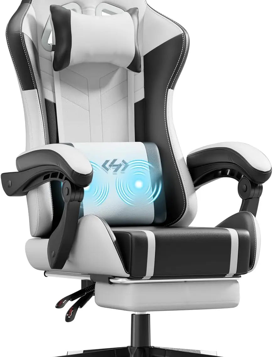 Ergonomic PU Leather Gaming Chair with 360° Swivel & Lumbar Massage
