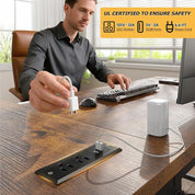 FurnishSpot SpaceSmart™ L-Shaped Computer Desk with Power & Storage – Rustic Brown