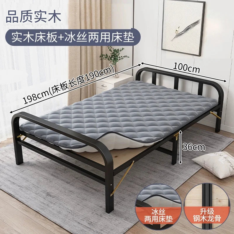 Solid wood folding bed Household simple single bed Extra bed 1 meter 2 Adult rental room Reinforced hard board double iron