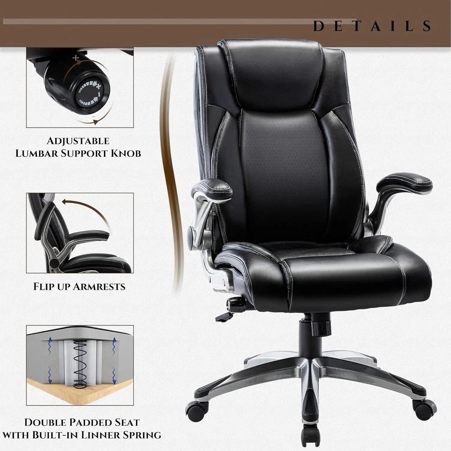 Executive Office Ergonomic Chair with Thick Bonded Leather