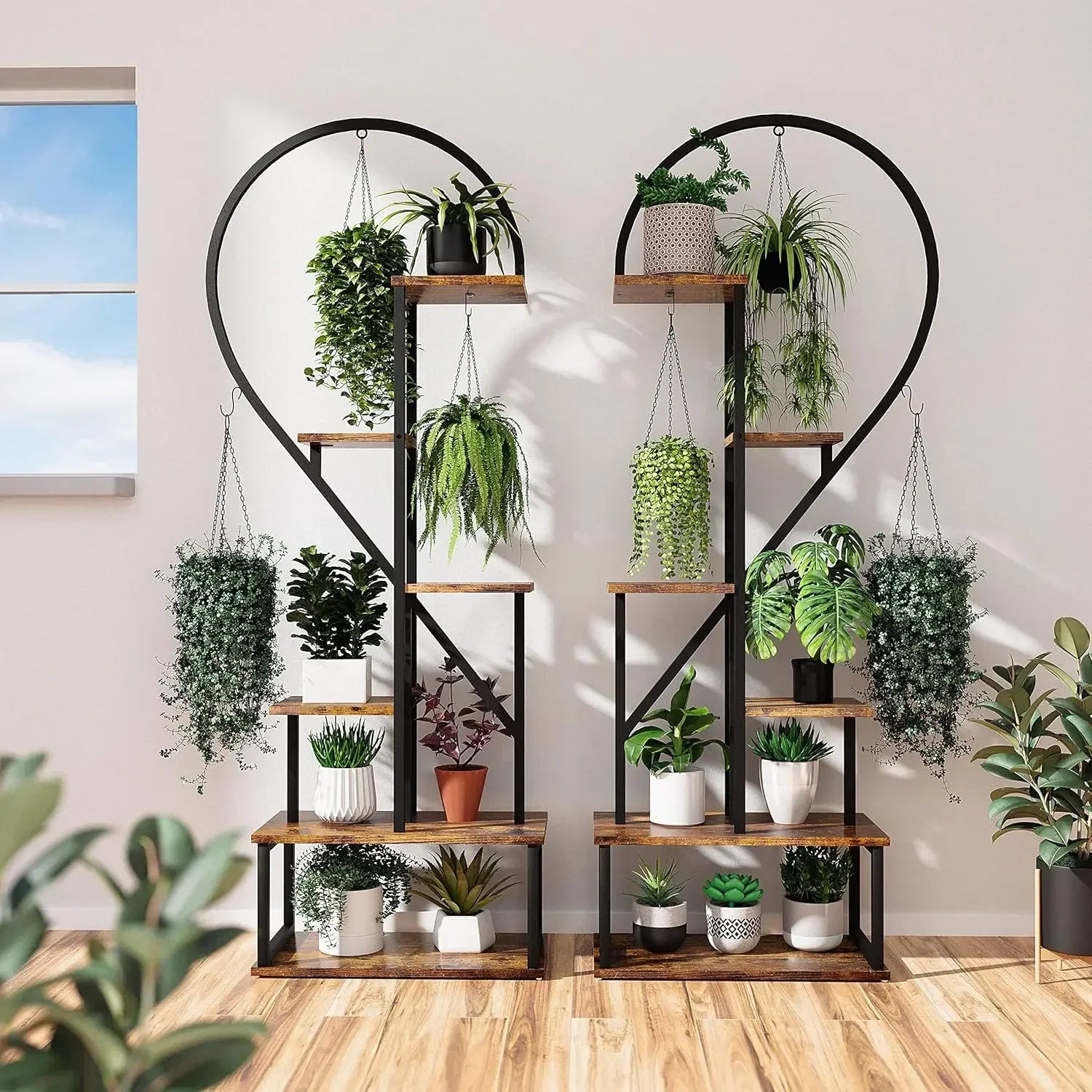 6 Tier Metal Plant Stand, Indoor Plants Multiple, Brown Plant Shelf Rack for Home Patio Lawn Garden (2 Pack)