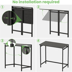 Small Foldable Computer Desk for Small Spaces, Space Saving Study Writing Office Desk Foldable Table for Home Office